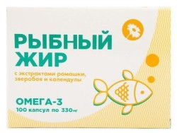 Рыбный жир, Планета Здоровья капсулы 330 мг 100 шт с экстрактами ромашки зверобоя и календулы