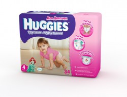 Подгузники-трусики для девочек, Huggies (Хаггис) 9-14 кг р. 4 34 шт литл волкерс джамбо